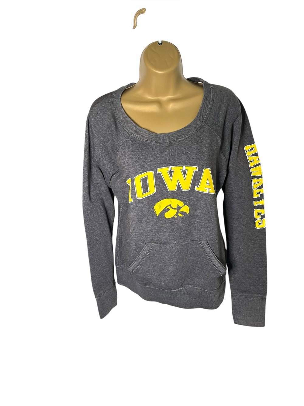 Iowa Hawkeyes Scoop Neck Sweatshirt Kangaroo Pocket Gray M